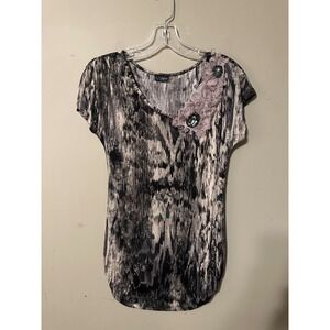 Daytrip Womens Black White Abstract Print Mineral Wash Sleeveless Top Scoop Neck